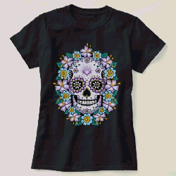 Purple Sugar Skull with Flowers