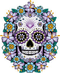Purple Sugar Skull with Flowers